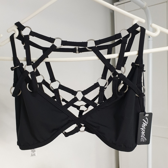 ⬇️$30⬇️NWT AUSXL Mapale Black O Ring Strappy Bralette - Picture 2 of 16